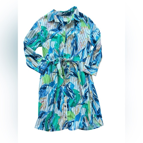 NIC + ZOE Scribble Vines Shirt Dress Size Small Green Blue Preppy NWOT - Picture 5 of 11